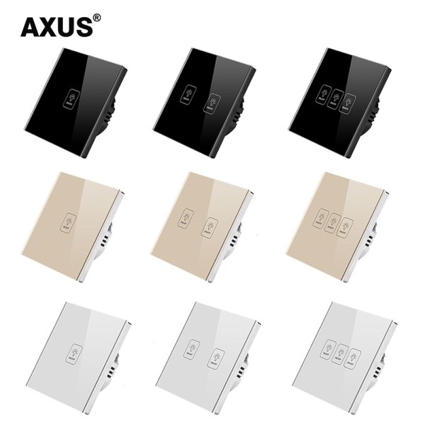 AXUS EU – interrupteur mural tactile, 1/2/3 boutons, 1 voie, en verre cristal blanc et noir trempé, AC 100-220V